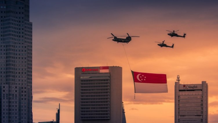 Helicopters with Singapore flag